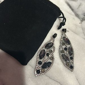 Black Diamond Crystal Leaf Earring-Boutique